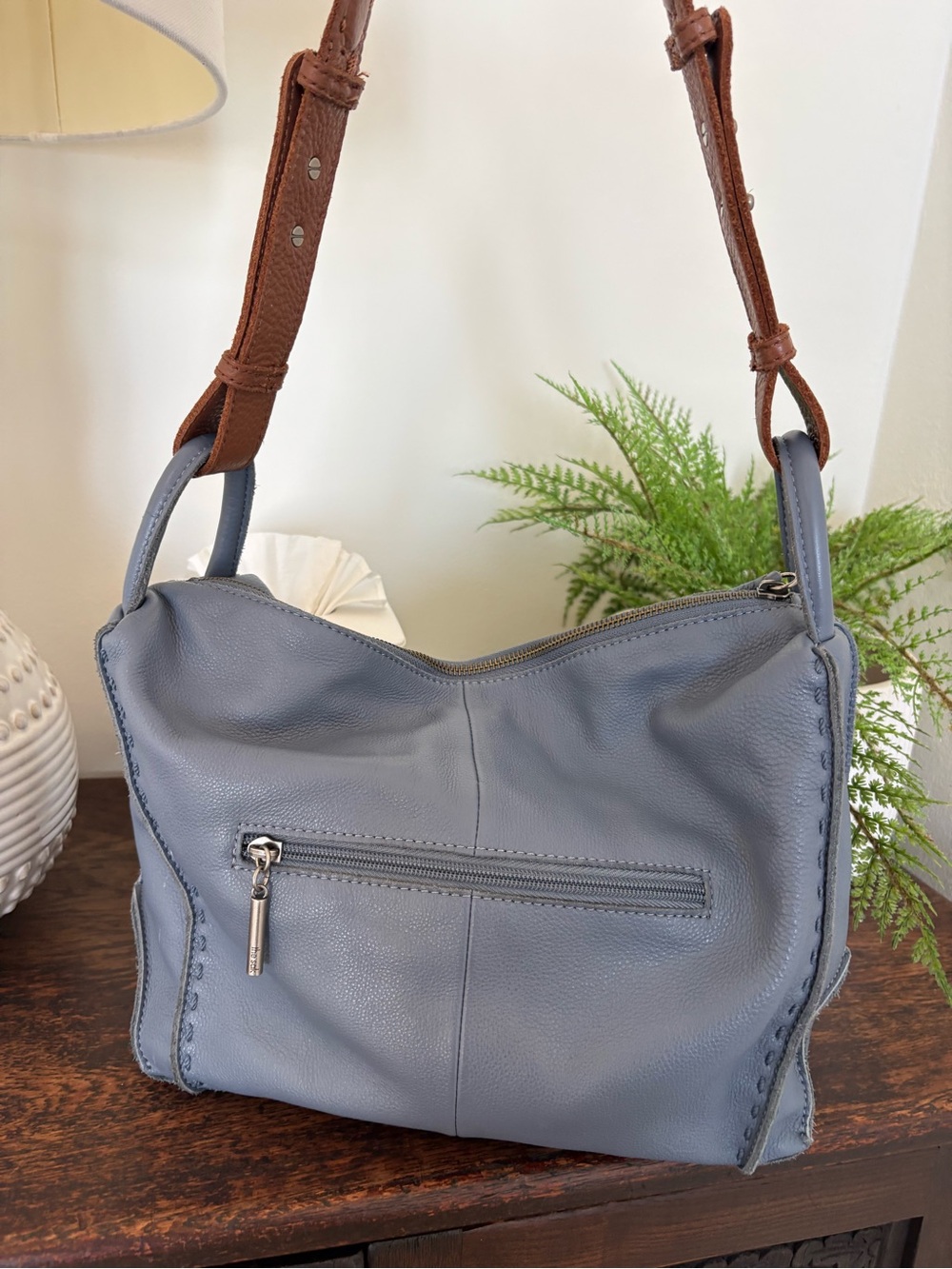 The Sak Los Feliz Hobo Shoulder Bag Maritime Blue with Brown Strap - Picture 2 of 6